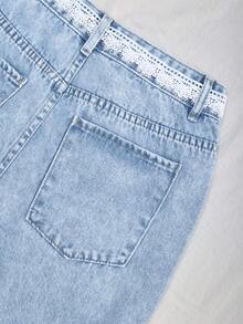 SHEIN Tall Tall Summer Fashion Washed Denim Mid-Rise Wide Leg Pants - Light Wash - View 3