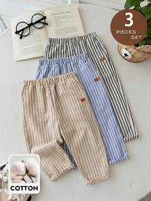 LMoss Kids 3pcs/Set Young Boy Vacation Style Striped Pocket Straight Leg Pants Set - Multicolor - View 5
