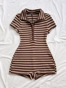 Soleia Mono casual de uso diario con bloques de color a rayas para mujer de talla grande - Marrón - Ver 3