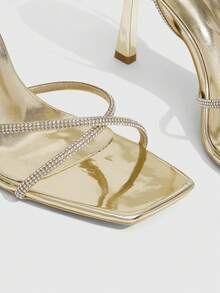 CUCCOO SZL Women Shoes Spring And Summer New Diamond Strap Cross Strap Ankle Strap High Heel Sandals Fashion Comfortable Versatile Sexy Party Banquet - Drill Belt Light Gold 3 # - View 3