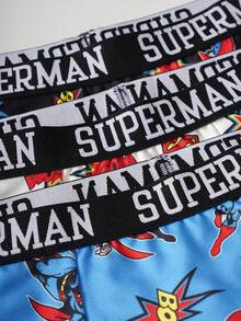 SUPERMAN X SHEIN Men's Cartoon Print Comfortable Casual Boxer Shorts - Black and White - View 3