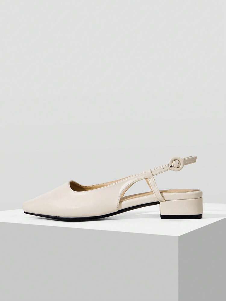 ELEGANT SQUARE TOE THICK HEEL EMPTY BUCKLE SHOES FOR WOMEN, SQUARE TOE CLOSED TOE SIMPLE SOLID COLOR WOMEN'S SHOES COMMUTER MODEL