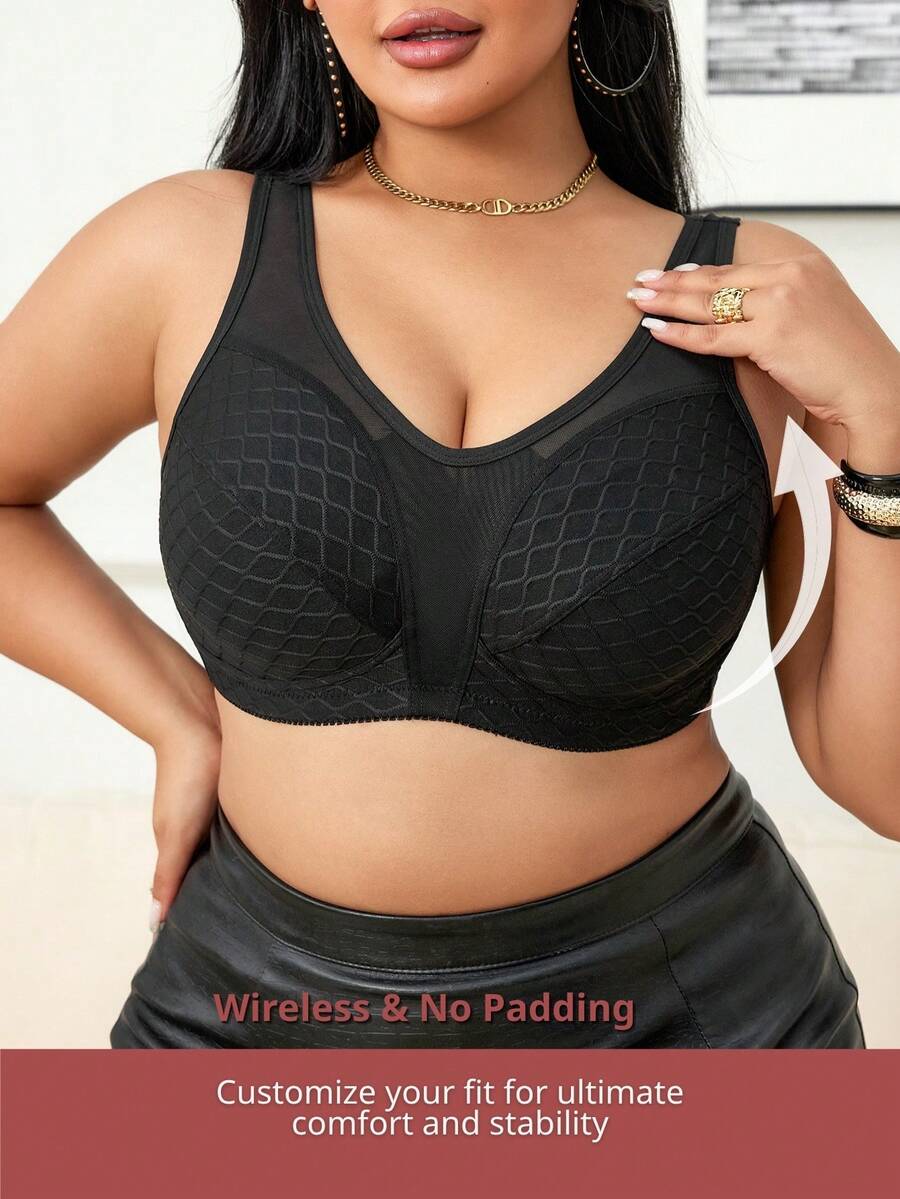 SHEIN 1 pieza Sujetador inalámbrico de confort talla grande - Negro - Ver 1