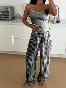 ZzzCrew Women's Fresh Striped Top And Plaid Long Pants Pajama Set - Black and White - View 7