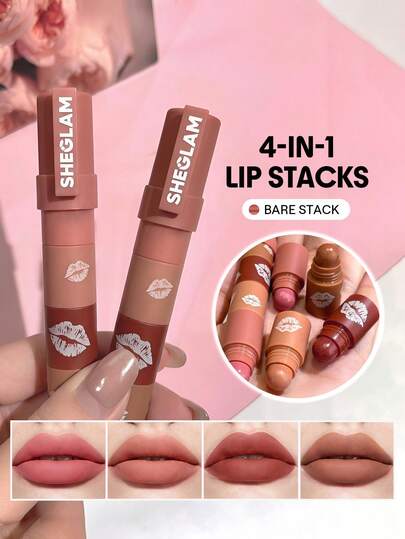 SHEGLAM Mega Lip Stacks-Bare Stack Lip Combo Brand Beauty Cosmetic Makeup For Women And Girls