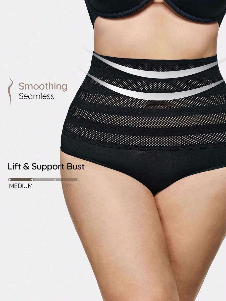 SHAPORA Plus Size Mesh Shapewear Bottom Casual Light Super High Waist - Black - View 1