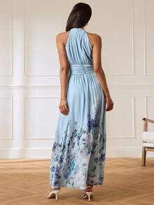 Lilora Women's Elegant Romantic Floral Print Dress High-End Fashion Versatile Suitable For Commuting Daily Casual Birthday Mother Of The Bride Wedding Garden - Blue - View 8