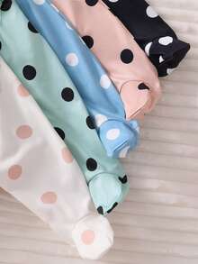 (Random 5pcs 2) Set de pantalon lung cu piciorușe și body cu mânecă scurtă pentru nou-născuți, minimalist elegant, cu buline, în culorile hașma, bej, caisă, verde fasole, gri și albastru - Multicolor - Vizualizare 8