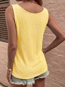 SHEIN LUNE Women's Solid Color Round Neck Button Design Casual Versatile Tank Top - Yellow - View 2
