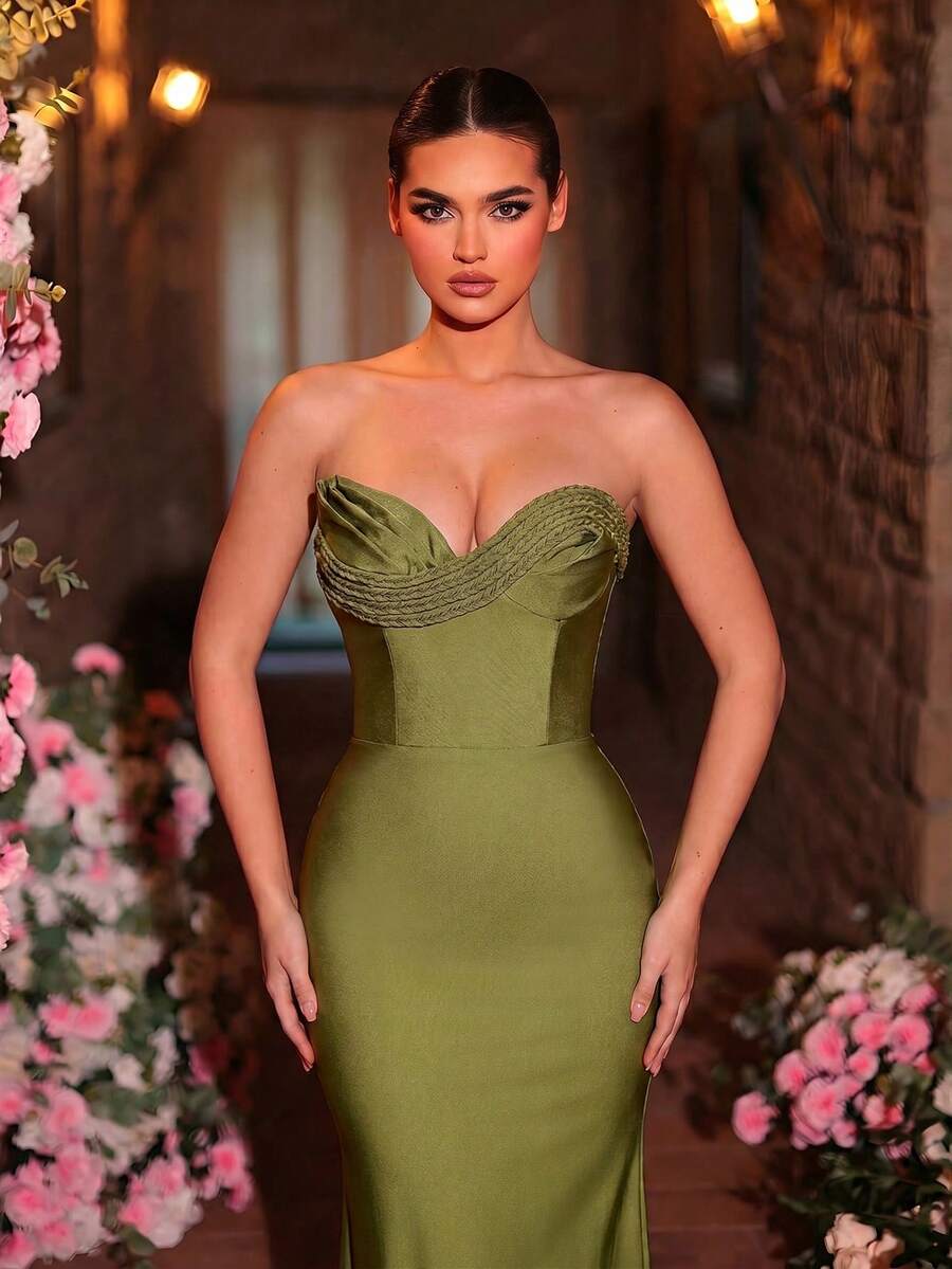 Glamrae Elegant Green Elastic Strapless Mermaid Hem Dress,Handmade ...