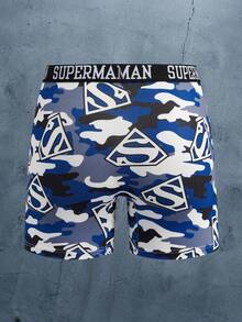 SUPERMAN X SHEIN Men's Fashion Camouflage Print Boxer Briefs - Blue and White - View 2