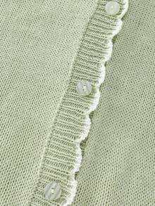 SHEIN Raffinéa Sage Green,Summer,Elegant,Date Women Ruffled Trim Short-Sleeved Cardigan Knit Top,Simple Vintage Style Loose-Fitting Short-Length Business Commuting - Mint Green - View 8