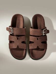 Solecia Sandales de plage plates confortables marron pour femmes, mode pour Noël - Taupe - Voir 2