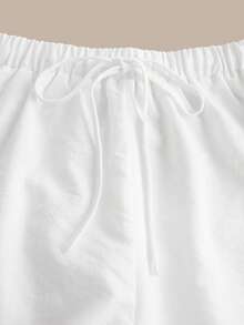 SHEIN BASICS 女款休閒百搭素色寬腿長褲 - 白色 - 查看 9