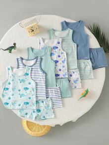 2 Random Sets Basic Undershirt Multi-Piece Set Boys Toddler White Tank Top Plus Boxer Briefs Simpl - Multicolor - View 8