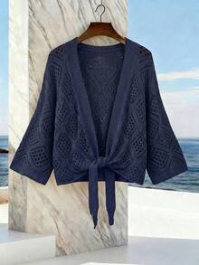 SHEIN Holidaya Women's Solid Color Casual Versatile Daily Outing Cardigan - Royal Blue - View 6