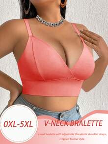 SHEIN 1pc Plus Size Women's Solid Color Casual Comfortable Bustier - Red - View 4
