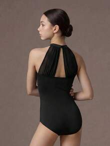 SHEIN Teen Girls Clothes Halter Neck Mesh Patchwork Casual Daily Wear Sports Jumpsuit, Back To School - Black - View 2