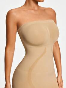 SHAPORA Robe moulante sans bretelle de couleur unie pour femmes - Nude - Voir 3