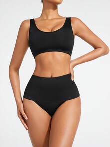 SHAPORA Solid Color High Waist Body Shaper Set - Black - View 4