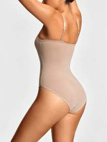 SHAPORA 1 Peça Bodysuit Feminino de Cor Sólida e Estilo da Moda, Adequado para o Verão - Caqui - Visão 2