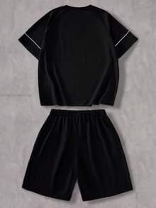 Teen Boys Street Style Casual Fashion Comfortable Short Sleeve T-Shirt And Shorts Set - Black - View 2