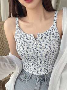 DAZY 女款夏季休閒碎花背心上衣 - 白色 - 查看 7