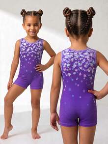 SHEIN Rompi Olahraga Kasual untuk Anak Perempuan dengan Leher Bulat dan Motif Bintang Lima, Cocok untuk Aktivitas Sehari-hari. - Purple - View 2