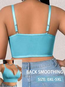 SHEIN Plus Size Women's Solid Color Casual Everyday Adjustable Strap Bra - Green - View 2