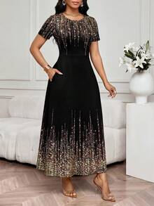 SHEIN Lady 女士优雅派对亮片印花连衣裙 - 彩色 - 查看 4