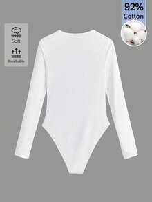 SHEIN BASICS 女款休閒百搭素色長袖連身衣 - 白色 - 查看 3
