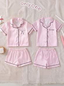 SHEIN 2pcs/Set Baby Girl Home Pajamas With Exquisite Embroidered Pattern, Matching Satin Trim - Pink - View 8
