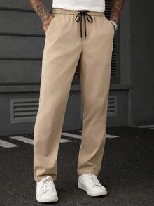 SLATEMANN Men's Drawstring Waist Pocket Casual Versatile Daily Travel Long Pants - Khaki - View 5