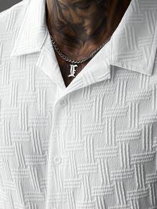 SLATEMANN Solid Color Knit Jacquard Men's Short Sleeve Shirt - White - View 7