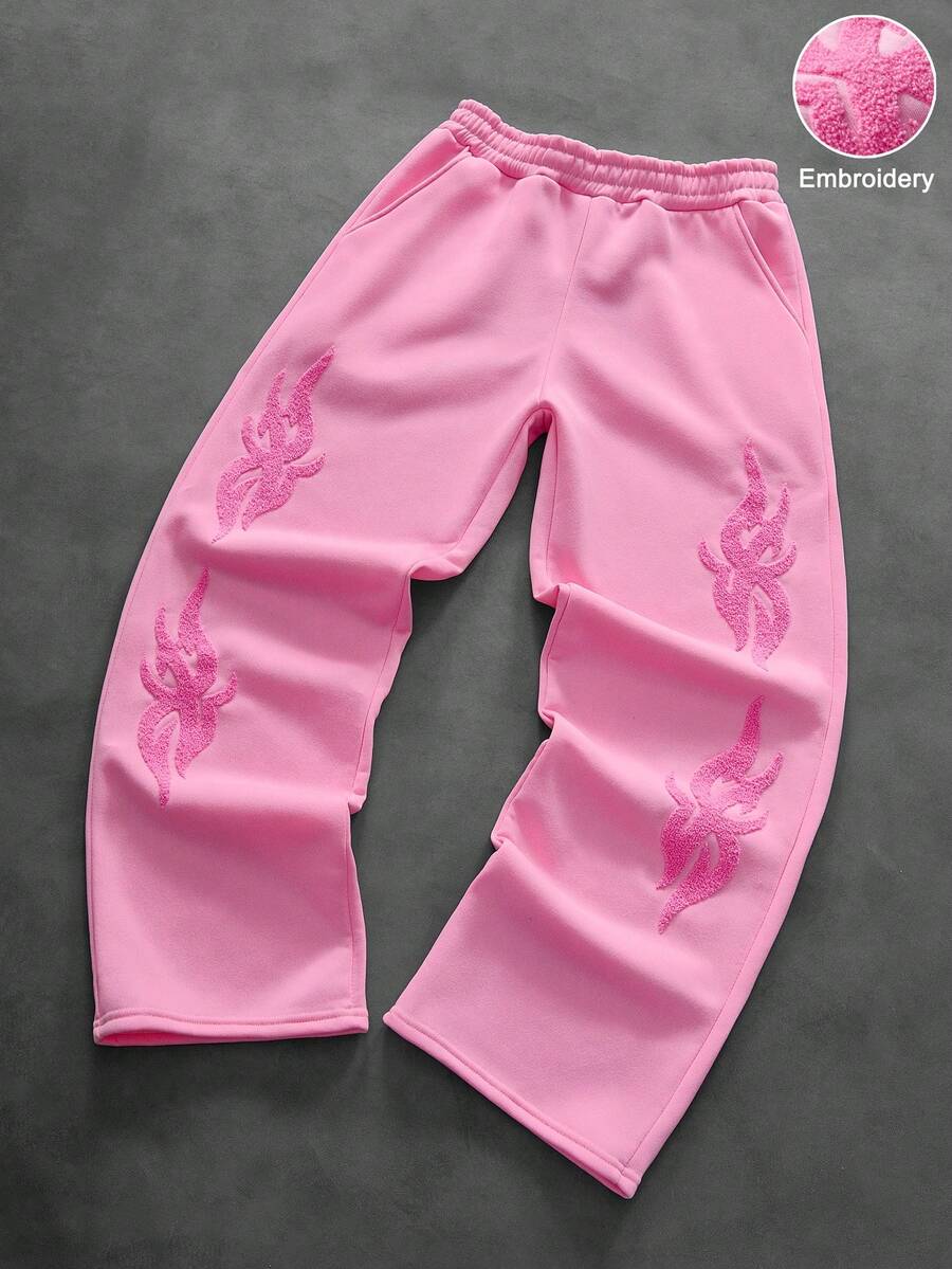 PAVTROS 男士街頭風熱銷深色刺繡圖案3D刺繡毛巾刺繡運動長褲,送給朋友、男友、丈夫的禮物,週年紀念禮物 - 粉色 - 查看 1