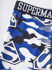 SUPERMAN X SHEIN Men's Fashion Camouflage Print Boxer Briefs - Blue and White - View 4