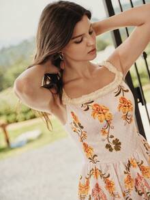 MOTF PREMIUM WOMEN'S FLORAL PRINT RUFFLE HEM SHORT DRESS - Apricot - View 5