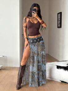 Coolane 女款度假休閒全身印花高開衩裙 - 藍色 - 查看 2
