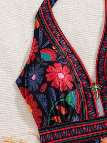 Swim Vcay New Women's Floral Print Sexy Halter Neck One-Piece Swimsuit - Multicolor - View 4