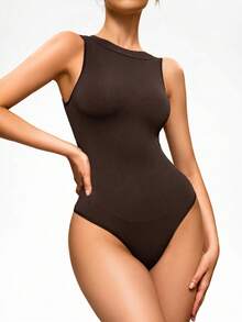 SHAPORA Body de unicolor minimalista para uso diario de mujer - Marrón - Ver 3