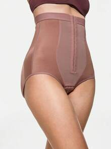 SHAPORA Women's High Waist Contrast Color Front Button Shapewear Pants, Suitable For Daily Wear - Brown - View 5