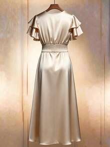 Formidée 大尺碼女款寬鬆舒適優雅隨性海灘度假海邊出遊編織抓皺春夏季甜美風洋裝 - 杏色 - 查看 4