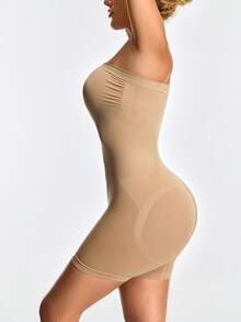 SHAPORA Mono de mujer minimalista unicolor con drapeado en el escote y pierna recta - Albaricoque - Ver 4