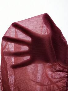 SHEIN EZwear 大尺碼女款蕾絲荷葉邊休閒百搭日常外出細肩帶上衣 - 酒紅色 - 查看 7