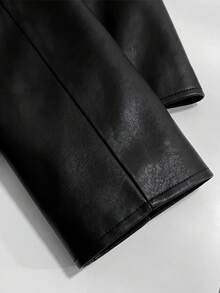 SHEIN Clasi Plus Size Women's Solid Color PU Leather Single-Breasted Casual Versatile Daily Jacket - Black - View 4