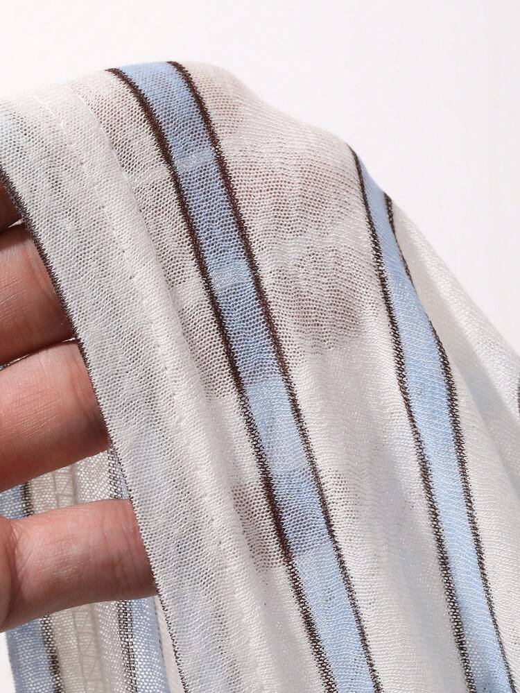 Livesso Randig ärmlös dam-T-shirt med rund hals och vadderade axlar - Babyblå - Visa 6