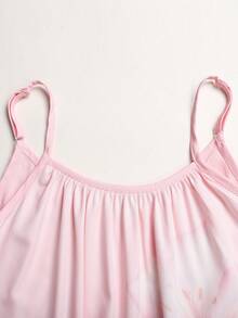 SHEIN Tween Girl 寬鬆休閒無袖花卉印花中長版連身褲 - 白色 - 查看 2