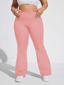 SHEIN Rhythm Era Plus Size Women High Waist Tummy Control Flared Workout Pants With Side Pockets, All Season Yoga Jogger Pants For Commute Running Gym - Pink - View 6