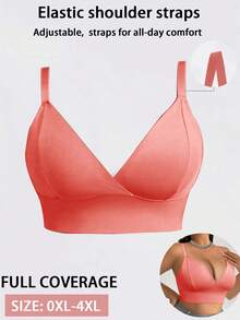 SHEIN 1pc Plus Size Women's Solid Color Casual Comfortable Bustier - Red - View 6