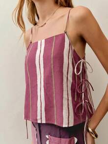 Nöista Cami Top With Vertical Stripes And Adjustable Side-Tie Ruching For A Customizable. Perfect Summer Look, Holiday, Boho, Music Festival - Rusty Rose - View 4